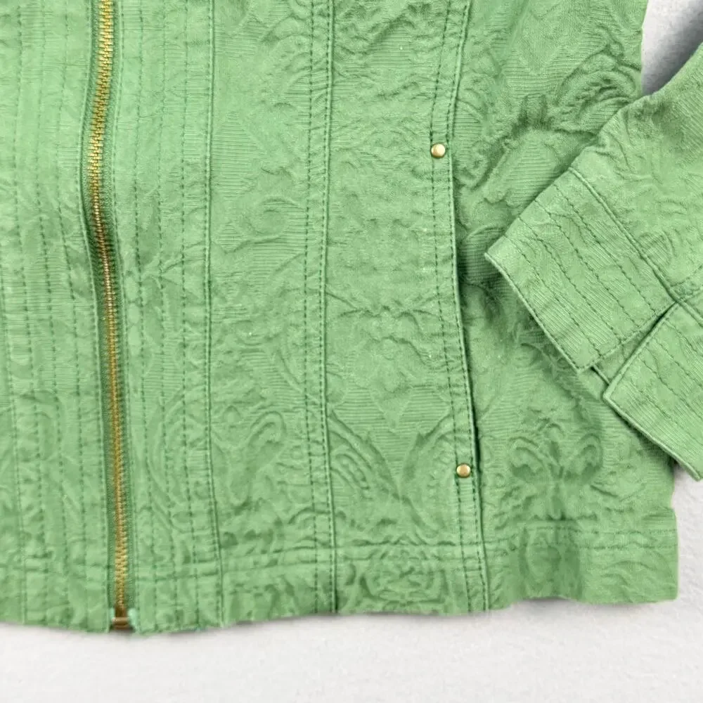 Coldwater Creek Green Embossed Zip Jacket Women’s Size 8